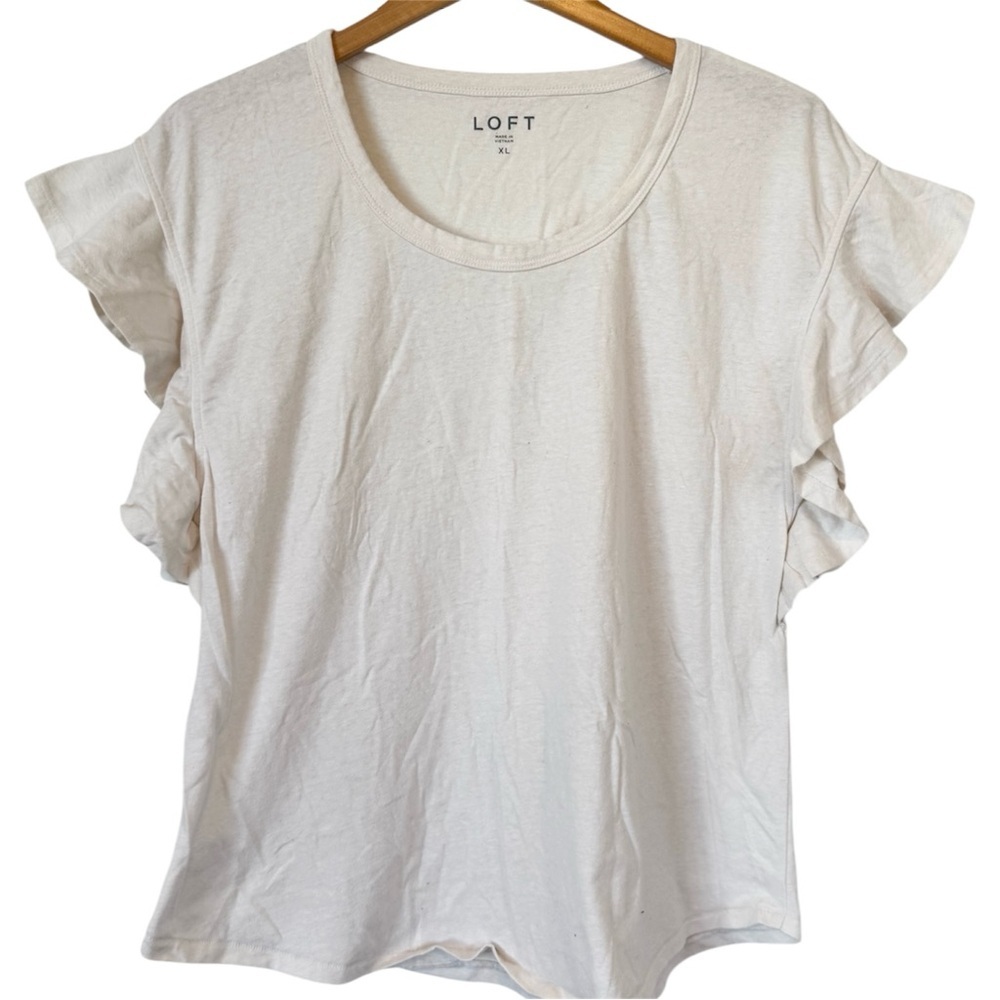 🌈 6/$60 Loft Short Flutter Sleeve Top Cream, Size XL
